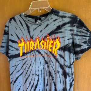 Thrasher Tie-Dye Cotton Tee with Flame Logo Size S